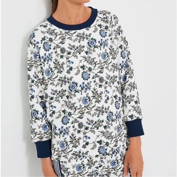 TNUCK SPORT White Wildflower Maggie Pullover Floral Striped Crewneck xl - Picture 1 of 12